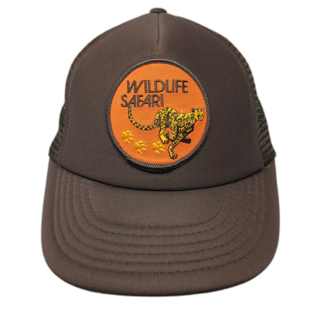 Wildlife Safari Brown Trucker Hat One Size Mesh Snapback Running Cheetah Patch